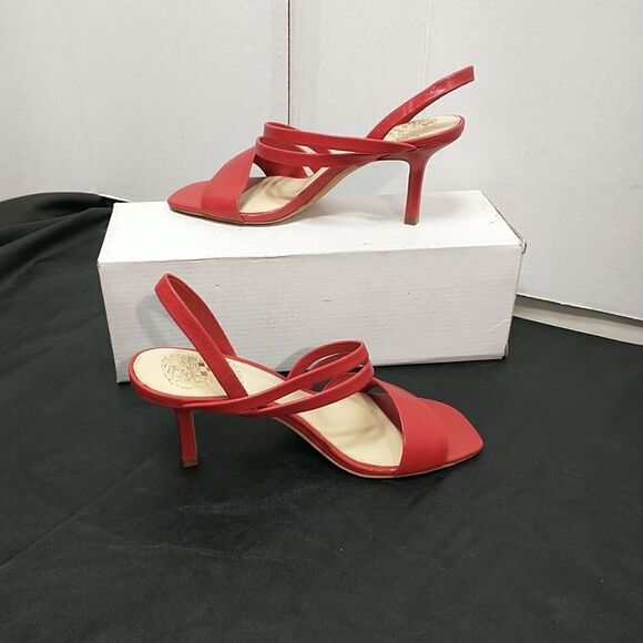 Vince Camuto Womens SZ 5.5M Savesha Red Leather Slingblack Sandal . - Picture 1 of 11